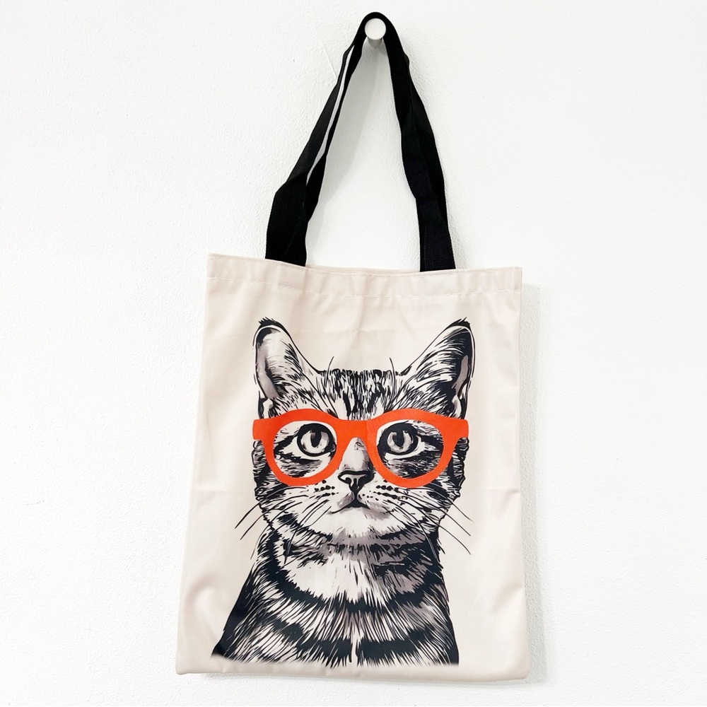 Hipster Cat Tote Bag with Orange Glasses